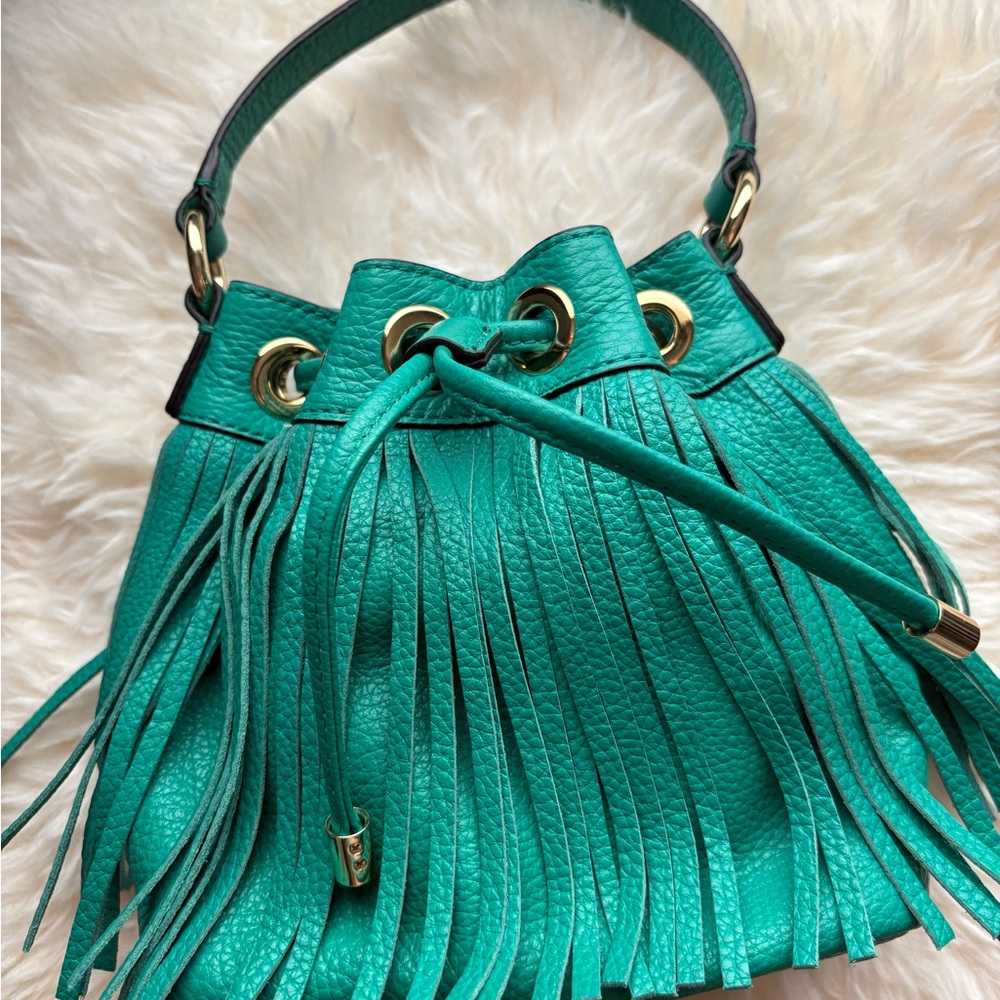 Green Fringe Shoulder Bag with Adjustable Handle
